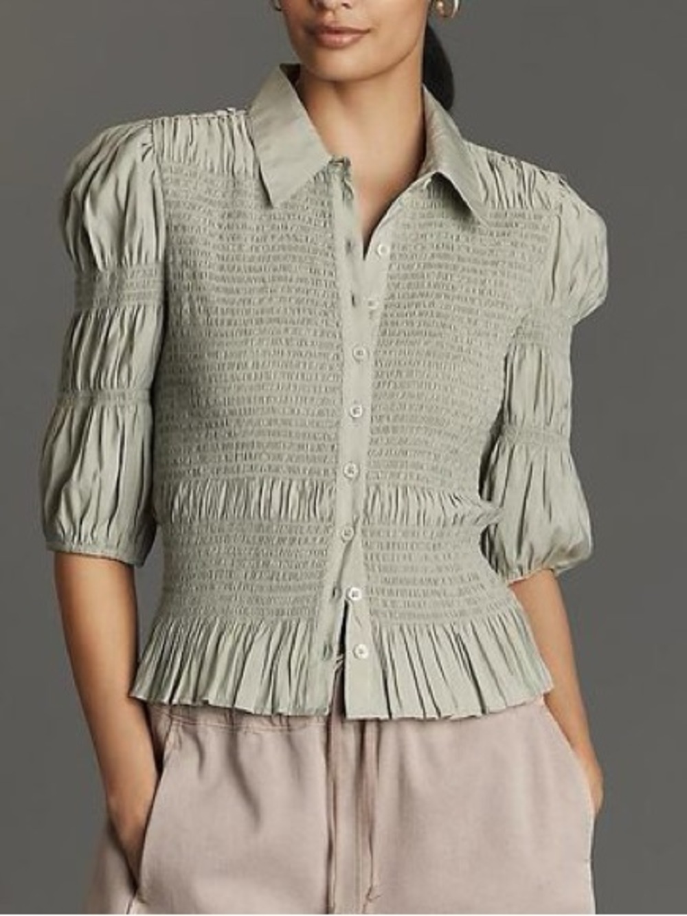 By Anthropologie Smocked Buttondown Top